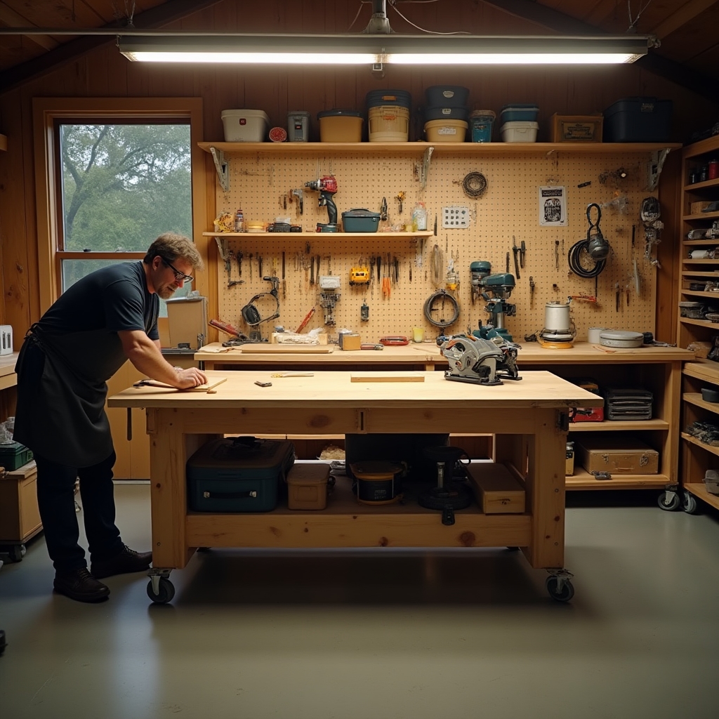 Atelier DIY cu scule electrice organizate pe bancul de lucru