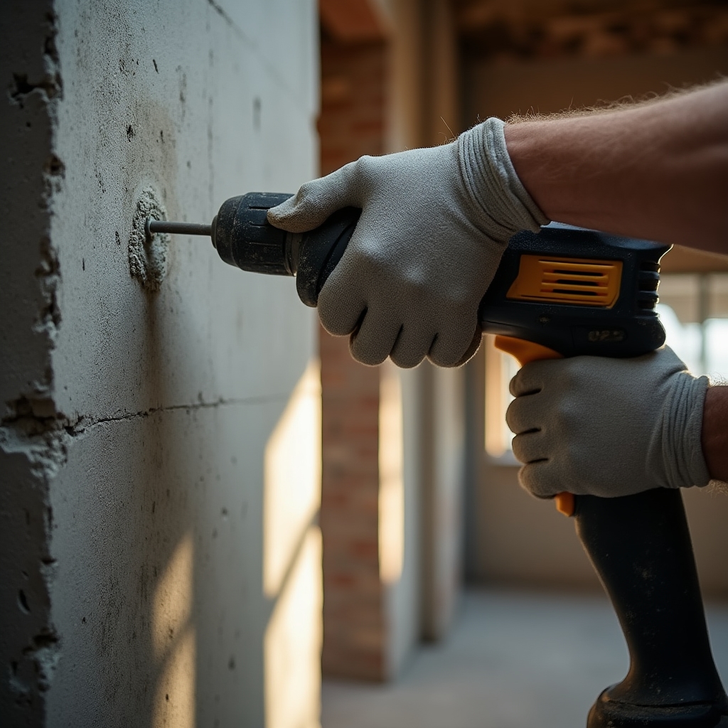 Bormașină cu percuție utilizată pentru găurire în perete de beton
